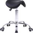 KKTONER Rolling Saddle Stool PU Leather Swivel Adjustable Rolling Stool with Wheels Salon Chair Black, 48 X 18.9 X 45 Cm