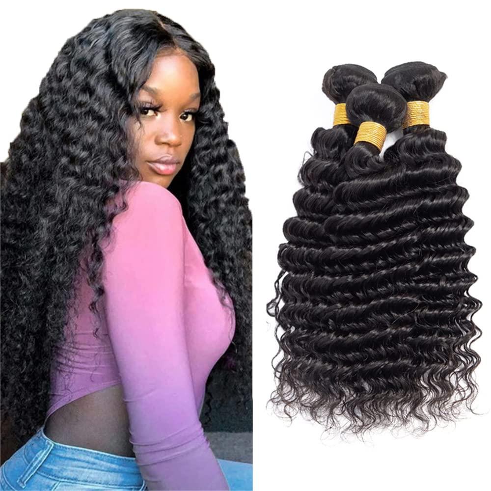 Deep Wave Bundles Natural Black Human Hair 3 Bundles Brazilian 100% Unprocessed Virgin Extensions Double Weft Bundle 22 24 26 Inch