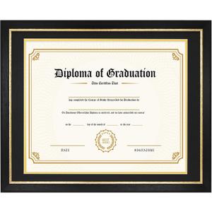FramePro 14x17 Diploma Frame with Black over Gold Mat, 16x20 Certificate Frame, Real Wood with Gold Trim, Black with Tempered Glass