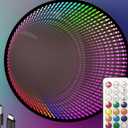 Infinity Mirror Light Round, Remote Controlled, LED Wall Decor, Dimmable RGB Color Changing Black Remote Control