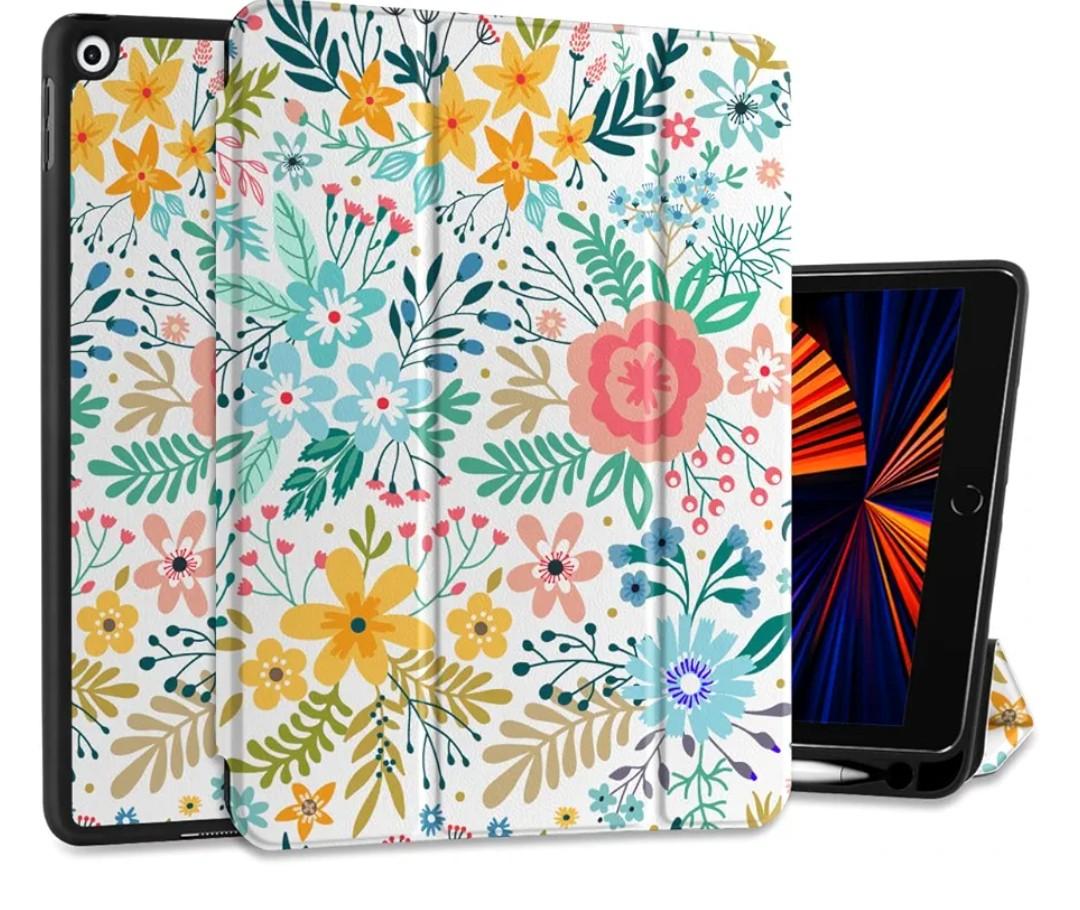 DONGKE Case Compatible with iPad 10.2 Inch 2021 2020 2019 iPad 9th/8th/7th Generation with Pencil Holder, Slim Stand Protective Case with Soft TPU Back, Auto Sleep/Wake Cover, Colorful Floral