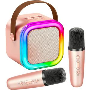 Mini Karaoke Machine KTV Machine for Kids Mini Karaoke Machine with 2 Wireless Microphones,Karaoke Machine for Kids High Sound Quality Kids Karaoke Machine with Easy Connectivity (Pink - 2 Mics)