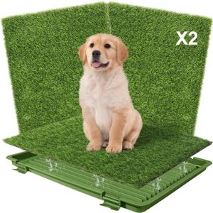 Dog Grass Pad with Tray: Reusable Training Pad with 2-Pack Replaceable Artificial Grass - Quick Absorbent Indoor Portable Dog Patio Potty, Washable Pee Pad For Small Medium To Large Dog, 22"x18" Green