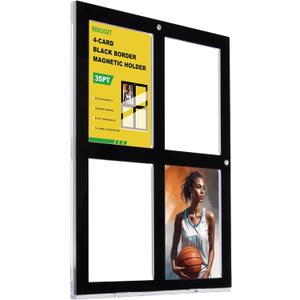 5-Pack 4-Card Magnetic Card Holders - 35PT Black Border One Touch Card Case, Wall-Mountable Design, Fits Baseball, Game, Sports Cards, Secure & Clear Protection for Trading Card Collection