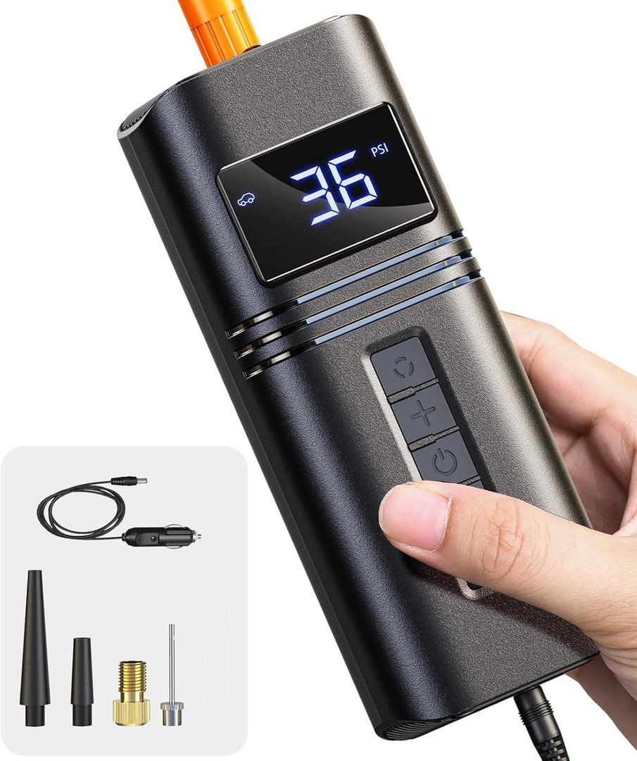 Tire Inflator Portable Air Compressor Car Tires, 38L/min Fast Inflate, 12V DC Air pump for Car Tires, Powerful & Small, Car Tire Pump LED Light - Only Compatible with Car Cigarette Lighter (NO Battery)
