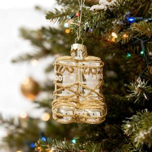 WDS WONDROUS Christmas Ornament Decorations for Home  Gold Snow Boots Shaped Glass, Xmas Hanging Ornament Whimsical for Holiday Decor Gift Christmas Party Decoration (Set of 1, Gold and White)