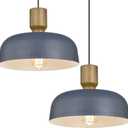 Farmhouse Pendant Lights, 2pcs Adjustable Hanging Light Fixtures with Hammered Metal Shade, 12.4 inch Pendant Lighting for Kitchen Island, Blue