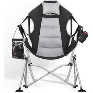 Oversized Hammock Camping Chairs, Folding Swing Chair with 1-Step Design, Swinging Hammock Chair with Adjustable Backrest, Lumbar Support & Headrest for Outdoor&Indoor, Support 400LBS, Black