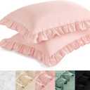 Bedsure Ruffle Pillow Cases Queen Size Set of 2, Blush Pink Ruffled Pillow Shams, Double Brushed Microfiber Ruffled Pillow Covers with Envelope Closure, 20" x 30"