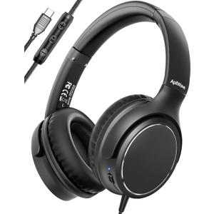 Wired Headphones with 3 EQ Music Modes & Mic, Over Ear Headphones with 1.2m Cord, Deep Bass and Hi-Fi Stereo Sound USB C Headphones/Lightweight Headset/Foldable for PC, Phone, Laptop, Podcast, Office