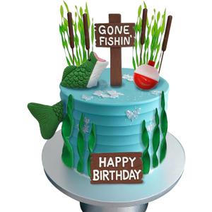 Fishing Cake Topper Set, 20 Pieces, Green, Birthday Party
