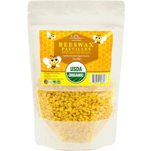 US Organic Beeswax 100% Pure Yellow Pastilles, USDA Certified, 8 Ounce Medium Pack