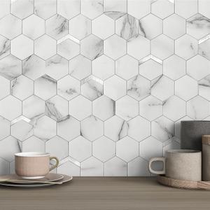 VAOVI Peel and Stick Backsplash Tile,Backsplash Tile for Kitchen Peel and Stick Wall Panels Hexagon Marble Tile(White Silver,10pcs) (10sheets)