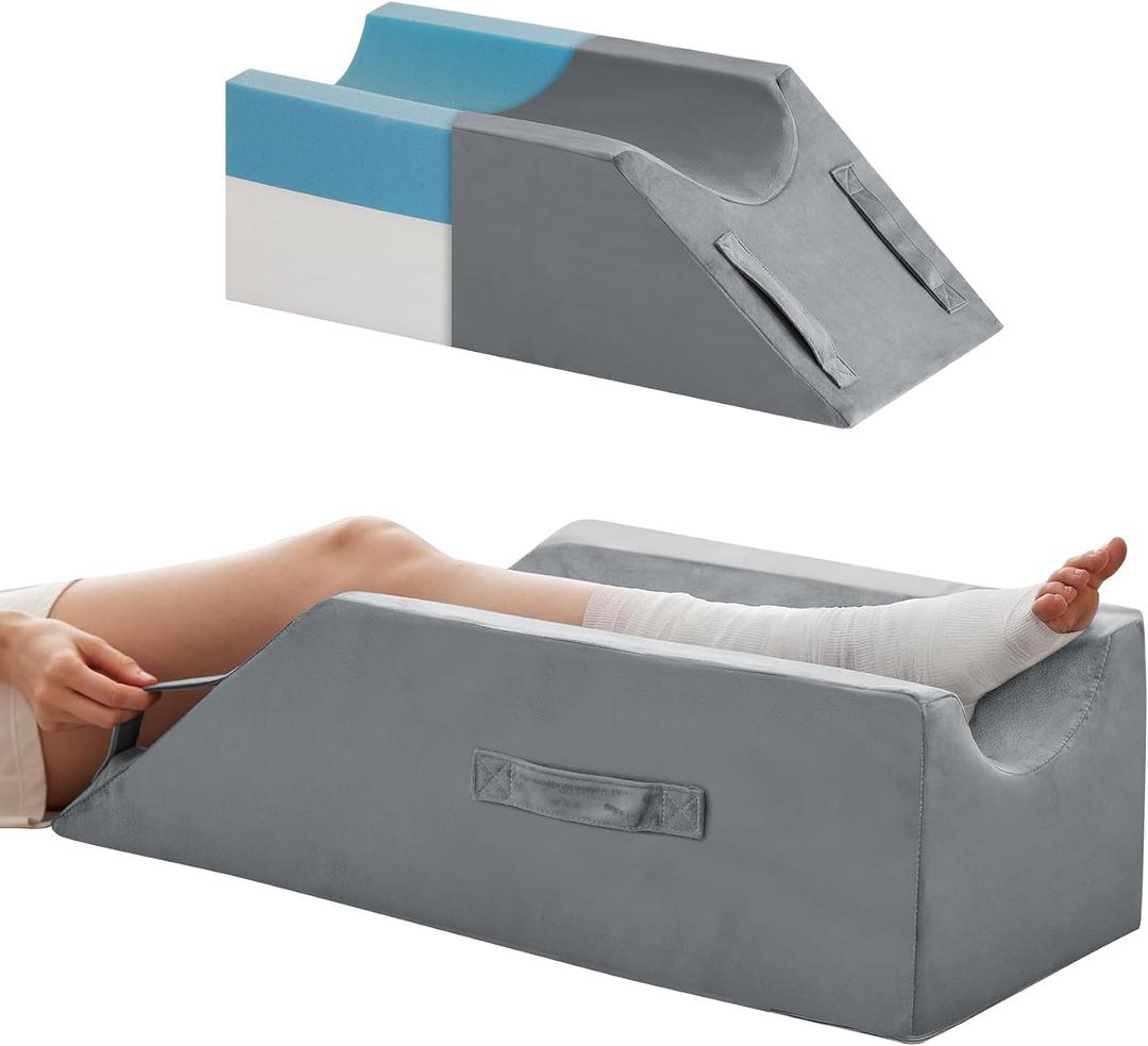 MEGCXIT Leg Pillow Elevation Blood Circulation, Wedge Pillow for Legs Swelling, Knee Pillow Wedge Post Surgery, Leg Elevation Pillows for After Surgery, Memory Foam Foot Leg Elevating Pillow, Grey, Single Leg