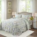 HoneiLife Queen Quilt Bedding Set - 3 Pieces Microfiber Quilt Sets Lightweight Bedspreads Reversible Coverlets Retro Bed Cover Floral Bedding Set Wildflower Quilts All Season Use, Queen/Full-90"x 96"