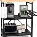 PLKOW Foldable Kitchen Cart with Solild Oak Wood Top, Rolling Kitchen Island on Wheels, 3-Tier Storage Utility Cart for Microwave, Toaster Oven, Small Spaces