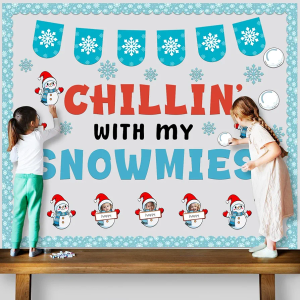 Affrolling 127 Pcs Christmas Winter Bulletin Board Decorations Set Snowman Cutouts DIY Photo Wall Winter Classroom Decorations for Bulletin Board School Home Wall Decor Holiday Party Supplies