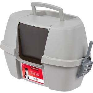 IRIS USA Cat Litter Box - Enclosed Corner Litter Box with Scoop, Hooded Litter Tray for Corners, Space-Saving Covered Litter Box, Odor Defensive, Gray