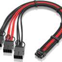 EZDIY-FAB GPU Power Sleeved Cable Extension, 16pin(12+4) 12VHPWR PCIe 5.0 Connector Male to 3X PCIE 8 PIN for RTX4070ti/ 4080/ 3090Ti, with Pre-Installed Cable Combs-16AWG/Black Red