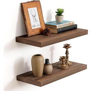 Marsmiles Dark Wood Floating Shelves, 20'' Long, 9.3'' Deep, Set of 2