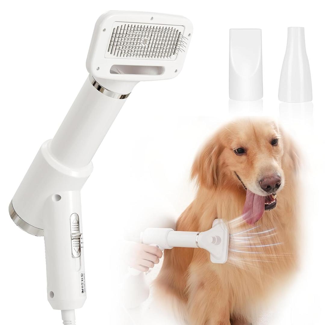 Portable Dog Hair Dryer with Brush  300W, 3 Heat Settings, Professional, Overheat Protection for Small Medium Pets
