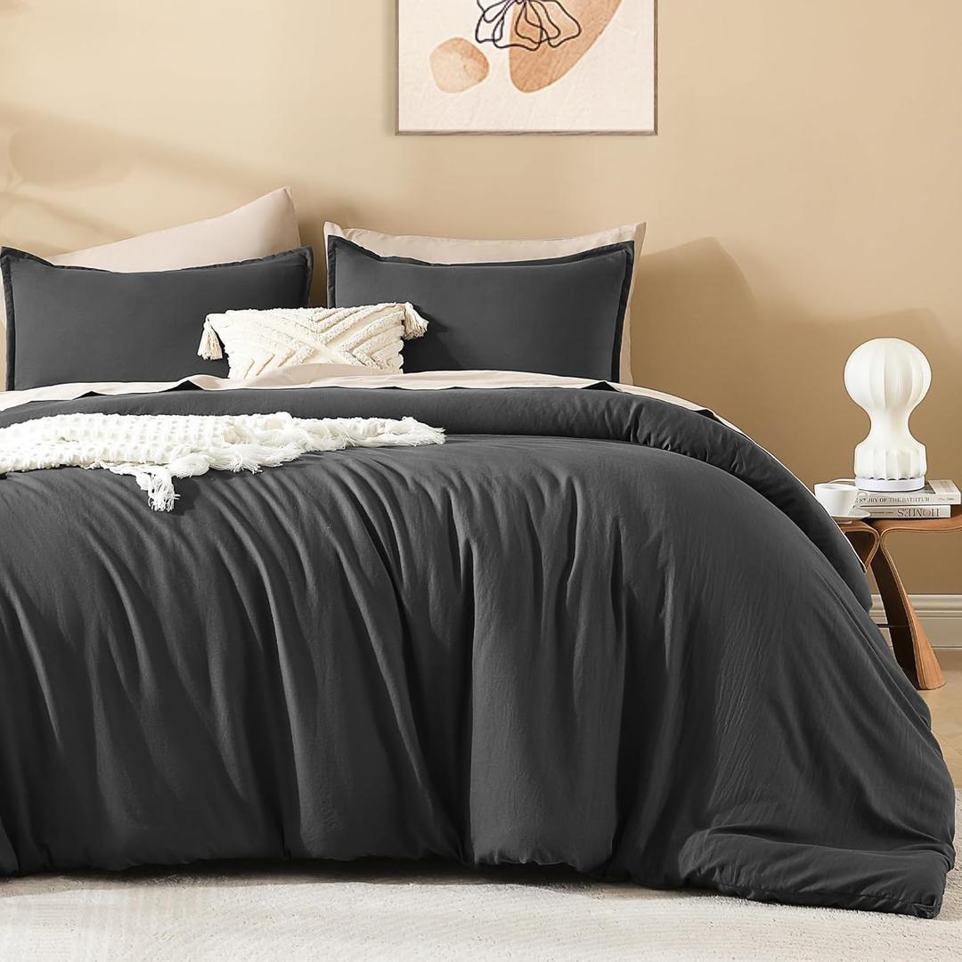Litanika Grey Comforter King Size Set, Dark Gray Lightweight Plain Bedding Comforters Sets, All Season Fluffy Bed Set (104x90In Comforter & 2 Pillowcases) (King (104"x90"), 05 - Dark Grey)