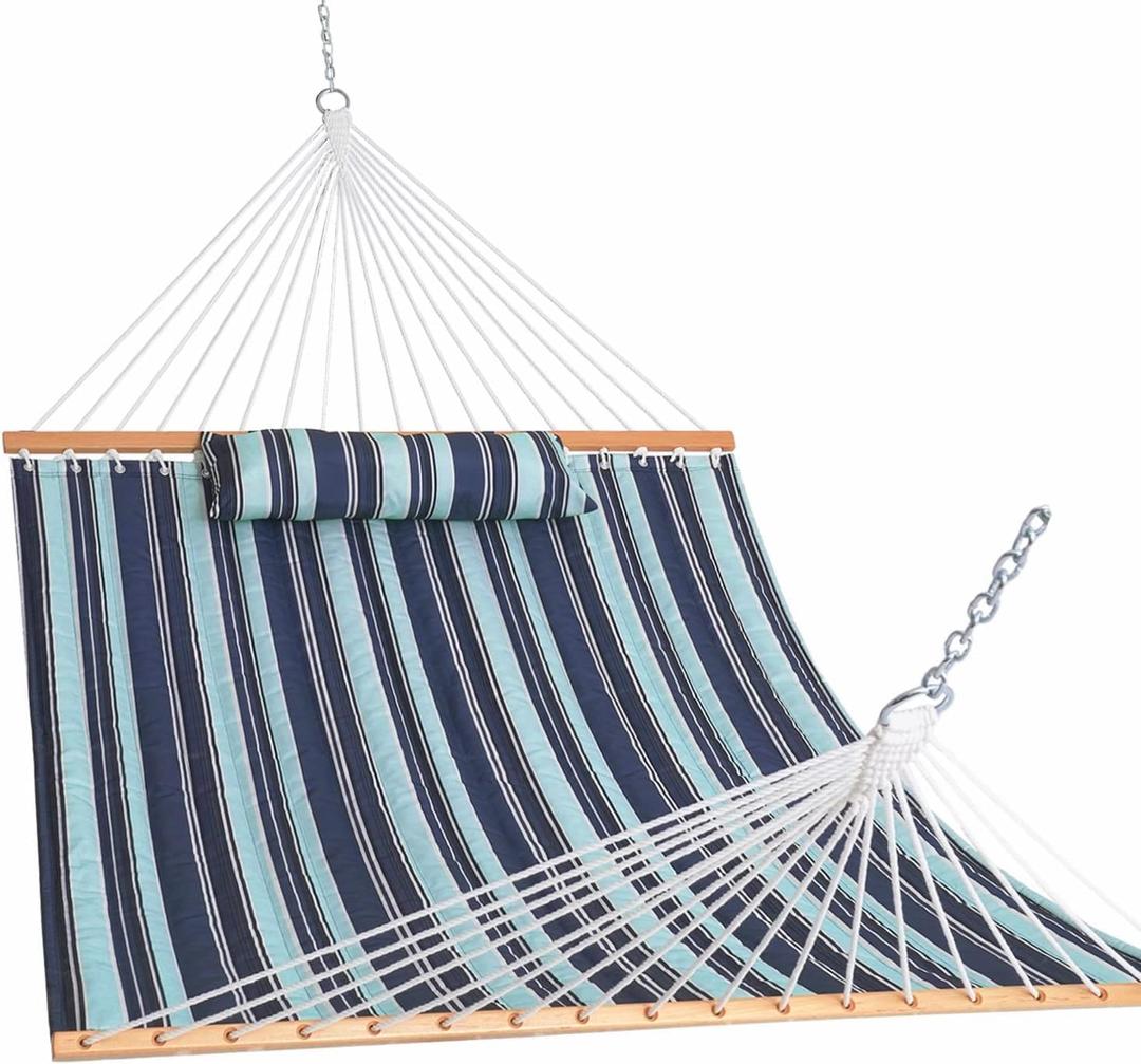 Lazy Daze Hammocks 12 FT Quilted Fabric Double Hammock with Spreader Bars and Detachable Pillow, 450lbs Weight Capacity