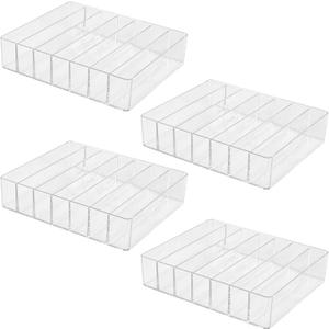 SINJEUN 4 Pack Acrylic Palette Organiser, 7 Sections Divided Makeup Palette Organiser for Eyeshadow, Contour Blush, Lipstick, Make Up Storage(Transparent, 7.5" x 6.3" x 1.8")