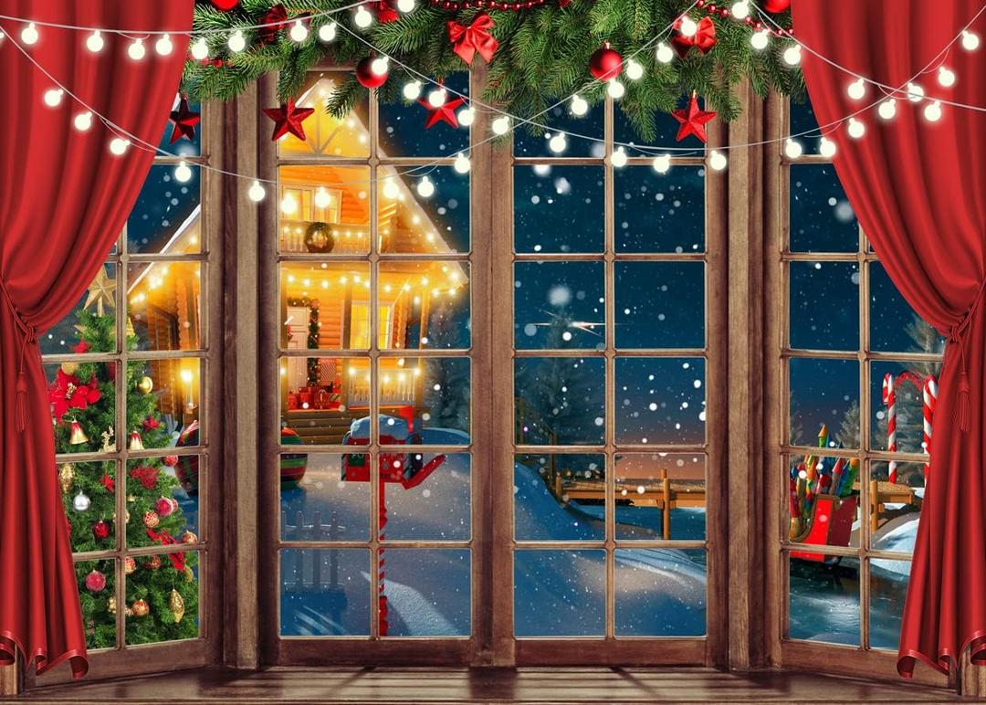 7X5FT Christmas Window Backdrop Christmas Backdrops for Wall Holiday Background F-22