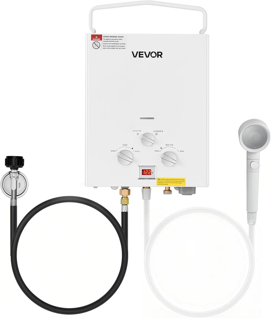 VEVOR Portable Propane Water Heater, 6L Tankless Outdoor Water Heater, 41000 BTU 1.58 GPM Instant Hot Water, with Accessory Set + Regulator for RV Camping Trips Cabins Barns