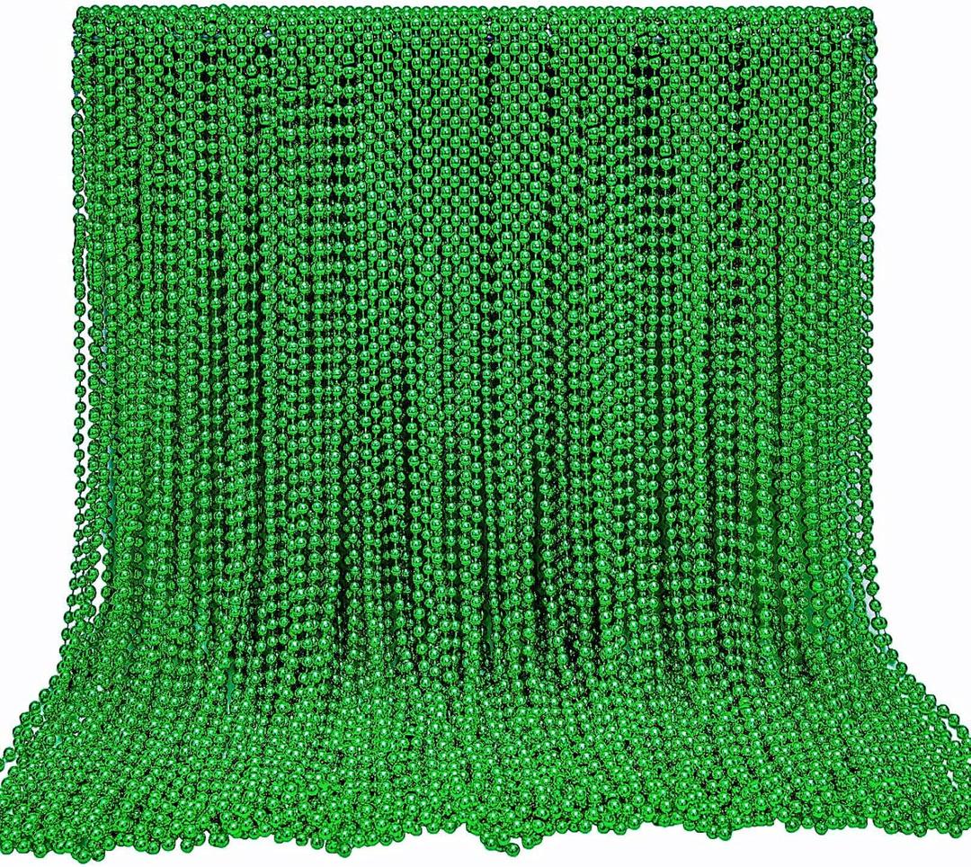 Garma 144 Pcs Beads Necklace Bulk, 33 Inch 7mm Mardi Gras Beaded Necklaces Throws for Woman man Festivals Decorations, Mardi Gras Parades, Night Club Dress-up Events Party Costume (Green)