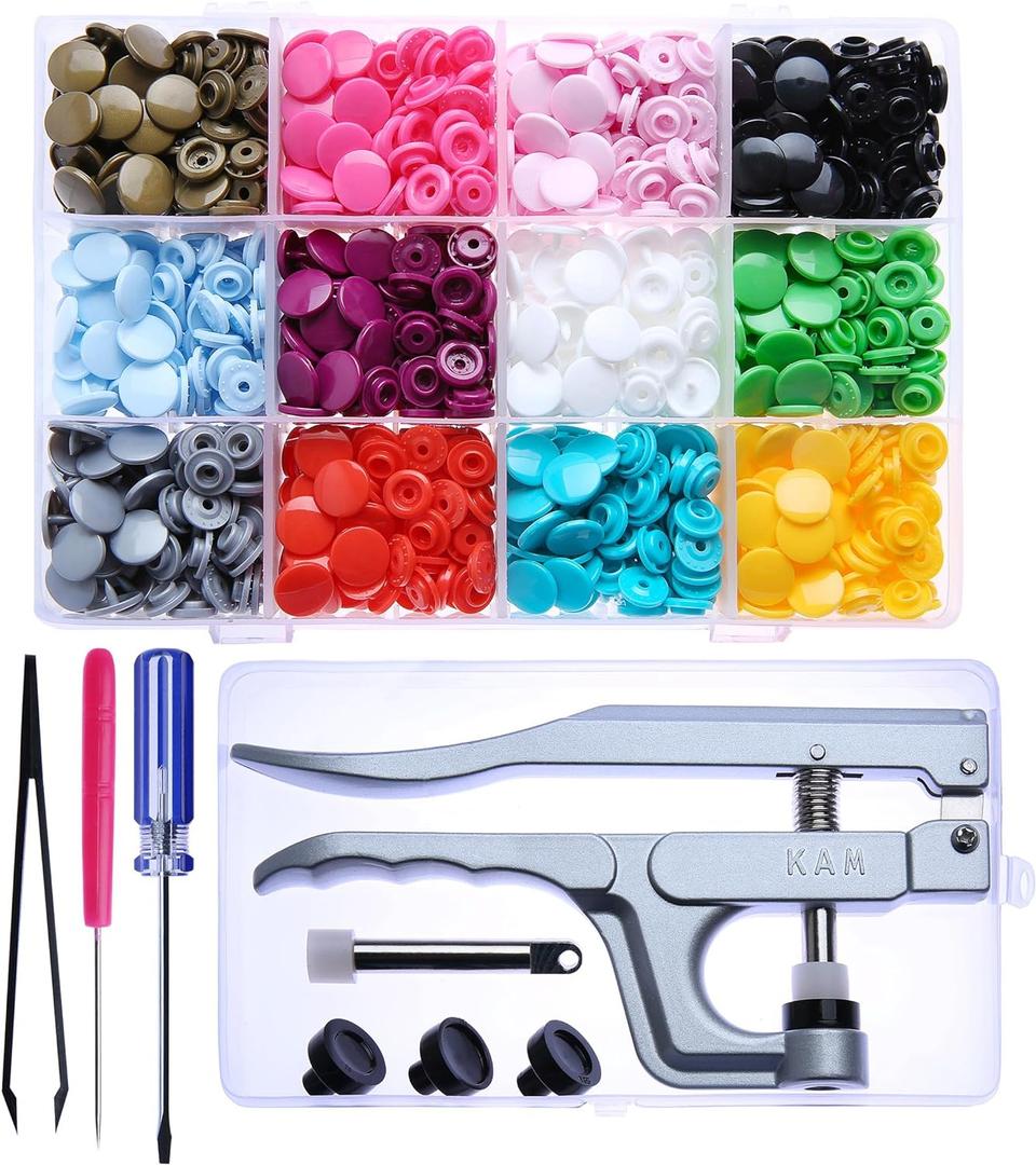 Original KAM Snaps Starter Fasteners Kit -360pcs KAMsnaps Size 20 + Snap Pliers for Crafts Clothing