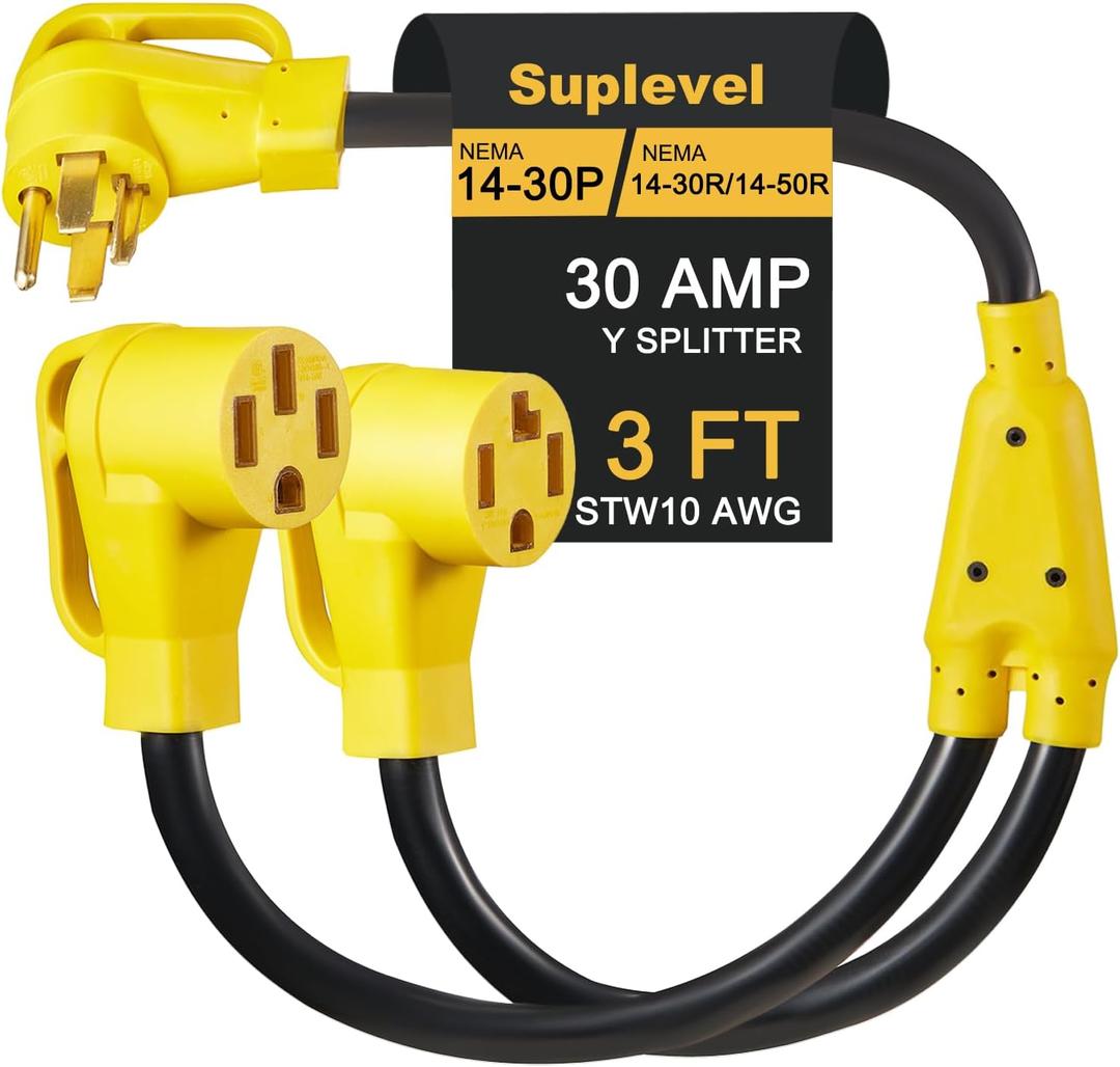 30 Amp Dryer Y Splitter to RV/EV, NEMA 14-30P to 14-50R/14-30R Splitter Power Adapter Cord, Dryer 4-Prong 30 AMP Y Adapter Cable for EV Charging at Dryer Outlet, STW 10 AWG, 3 FT, ETL Listed