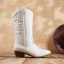 DREAM PAIRS Women's Cowboy Boots Pull On Cowgirl Boots Mid Calf Western Boots (White, 6.5)