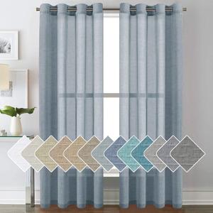 H.VERSAILTEX Linen Curtains Natural Linen Blended Curtain Panels for Living Room/Light Reducing Linen Semi Sheer Curtains 2 Panels Set Nickel Grommet Window Panels (52x84 Inch, Denim)