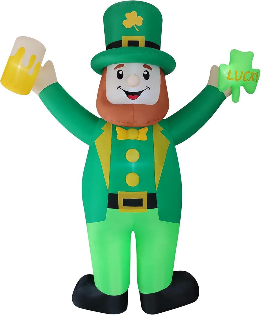 Giant 12ft St Patrick's Day Inflatable Outdoor Decor Leprechaun Lucky Shamrock St Patrick Blow up Inflatable Yard Decoration Built-in 6 LEDs for Yard,Lwan,Garden