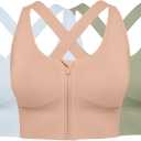 Womens Sports Bras Pack - Padded Front Zipper Longline Push Up Cross Back Low Impact Yoga Workout Post Surgery Sport Bra Multipack, L 