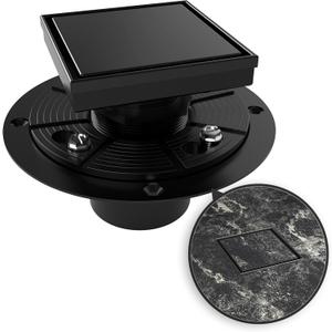 WEBANG 4 Inch Square Shower Drain Black Floor Drain with Flange Reversible 2-in-1 Cover Tile Insert Grate Removable SUS304 Stainless Steel CUPC Certified Matte Black