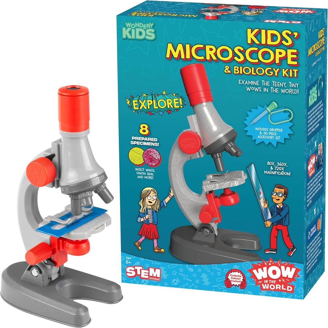 Wow in The World Kids Microscope & Biology Kit, Up to 720x Magnification, LED Illumination, Prepared & Blank Slides, Companion Audio Content, Beginner Science Gift for Ages 6+ by Thames & Kosmos