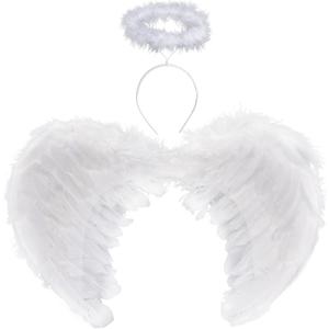 Angel Wings Feather Wings and Halo Headband for Cosplay Party Costume Halloween Dress Up Props Christmas Decoration (White)