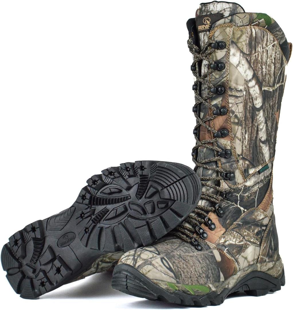Men's Waterproof Hunting Boots 16" Side-Zip Snakeproof Boots with Steel Shank, Non-slip Camo Boot for Outdoor Work (9, Brown)