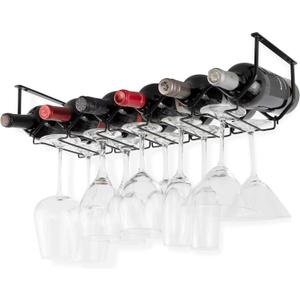 Wallniture Piccola Under Cabinet Rack & Glasses Holder, Kitchen Organization with 6 Bottle Organizer Metal Black