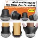 32pcs Chair Leg Floor Protectors for Hardwood Floor |Protect Wood Tile Floors Chair Leg Caps with Wrapped Felt Pads| Anti-Scratch Reduce Noise |Fit Angled Chair Legs| Black Round S Fit:0.6"-0.75"