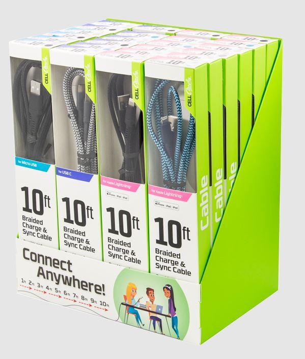 Cell Candy 10 Ft Braided Charge & Sync Cable for Apple