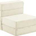 Single Size Folding Sofa Bed - 4 in 1 Convertible Sleeper Chair - High Density Memory Foam Futon Couch - Foldable Bed for Living Room Bedroom (Beige)