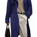 Runcati Mens Trench Coat Double Breasted Notched Lapel Long Jacket Fall Casual Classic Overcoat with Belt, (Navy Blue, Large)