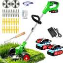 Electric Weed Wacker Battery Powered Weed Eater, 21V Cordless String Trimmer Battery Operated with Wheels & Metal Blades, Lightweight 4 in 1 Grass Trimmer/Brush Cutter/Lawn Edger/Mower for Garden Yard, 35 inches
