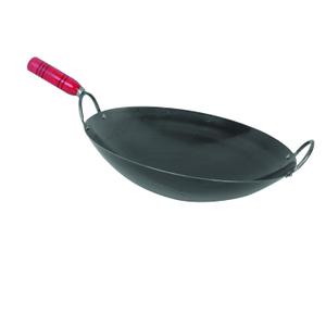 Thunder Group IRWC006 Wok, 14" Dia., 2 Riveted Round Handles, 1 with Wood, Iron