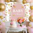 Wildflower Baby in Bloom Backdrop Banner Baby Shower Decorations for Girl Pink Floral Baby in Bloom Baby Shower Balloons 3D Butterfly Decor Party Supplies