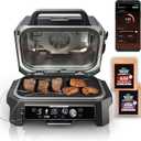 Ninja OG951 Woodfire Pro Connect Premium XL Outdoor Grill & Smoker, Bluetooth, App Enabled, 7-in-1 Master Grill, BBQ Smoker, Outdoor Air Fryer, Woodfire Technology, 2 Built-In Thermometers, Black/Blue